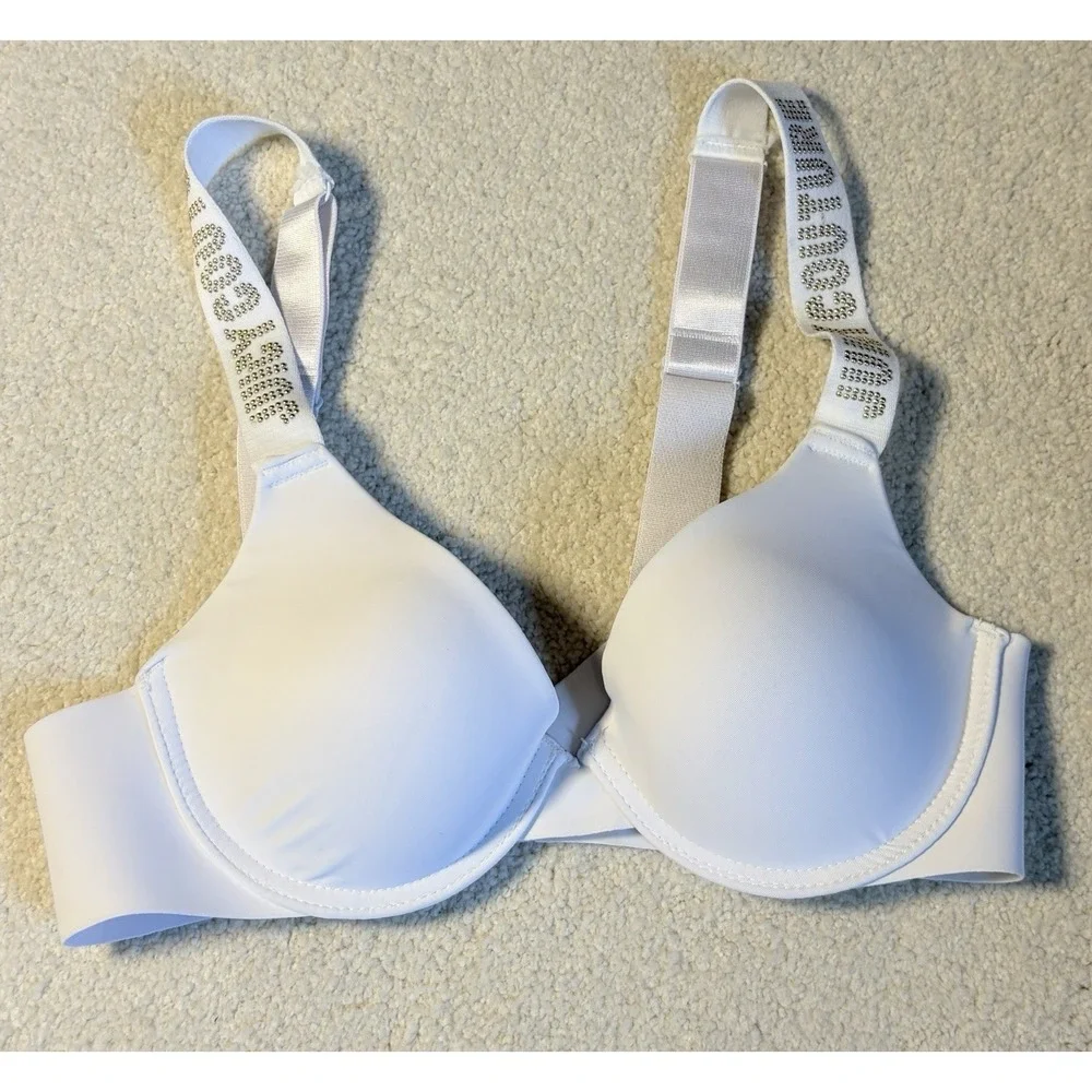 Juicy Couture White Gold Bra SZ 34B- Sexy Push Up Bling Straps